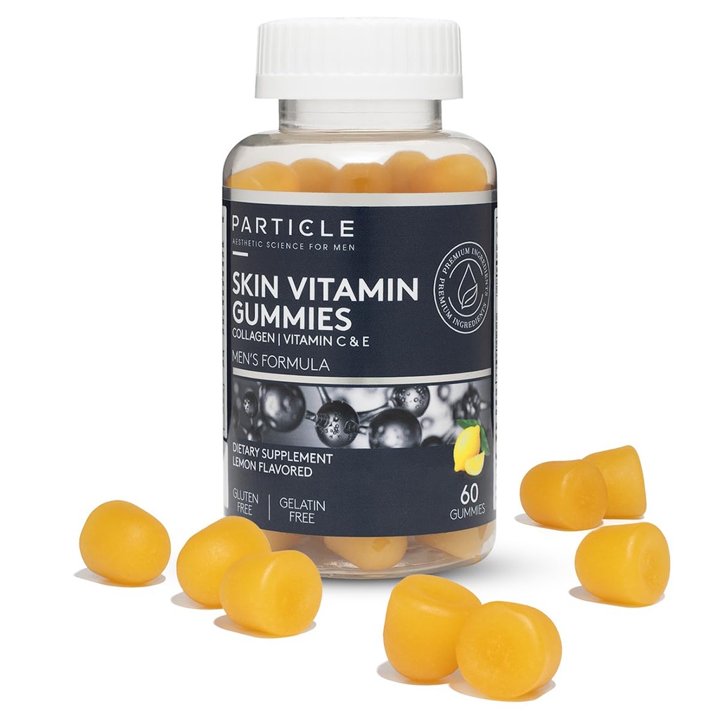 Σωματίδιο δέρμα Βιταμίνη Gummies, Γλουτένη δωρεάν ημερήσιο συμπλήρωμα για υγιή υποστήριξη του δέρματος, Ανδρικό συμπλήρωμα Φτιαγμένο με βιταμίνη C, κολλαγόνο, βιοτίνη & ψευδάργυρο, άρωμα λεμόνι, 60 Gummies, 1 μήνα προσφοράς