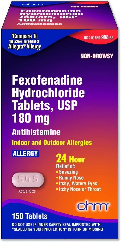 Alergy Medicine Fexofenadine 180mg - 24 ώρες ανακούφιση για το φτάρνισμα και την αλλεργία Συμπτώματα, Μη- υπνηλία - 24 ώρες αντιισταμινικά δισκία για αποτελεσματική ανακούφιση - 150 μέτρα (μονό πακέτο)