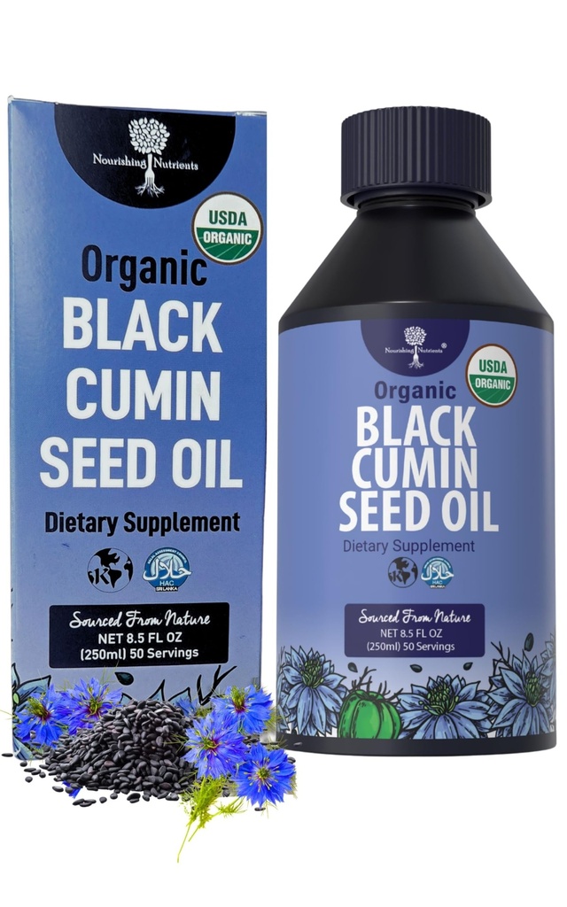 Organic Black Cumin Seed Oil-USDA-Cold Pressed –έως 6X Stronger Thymoquinone- Pure Nigella Sativa Cumin Seeds - Premium Supplement for Immune Support, Antioxidant, Calming, Skin & Hair (8,5 oz)