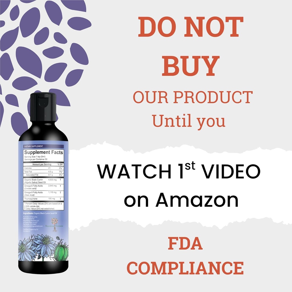 Organic Black Cumin Seed Oil-USDA-Cold Pressed –έως 6X Stronger Thymoquinone- Pure Nigella Sativa Cumin Seeds - Premium Supplement for Immune Support, Antioxidant, Calming, Skin & Hair (8,5 oz)