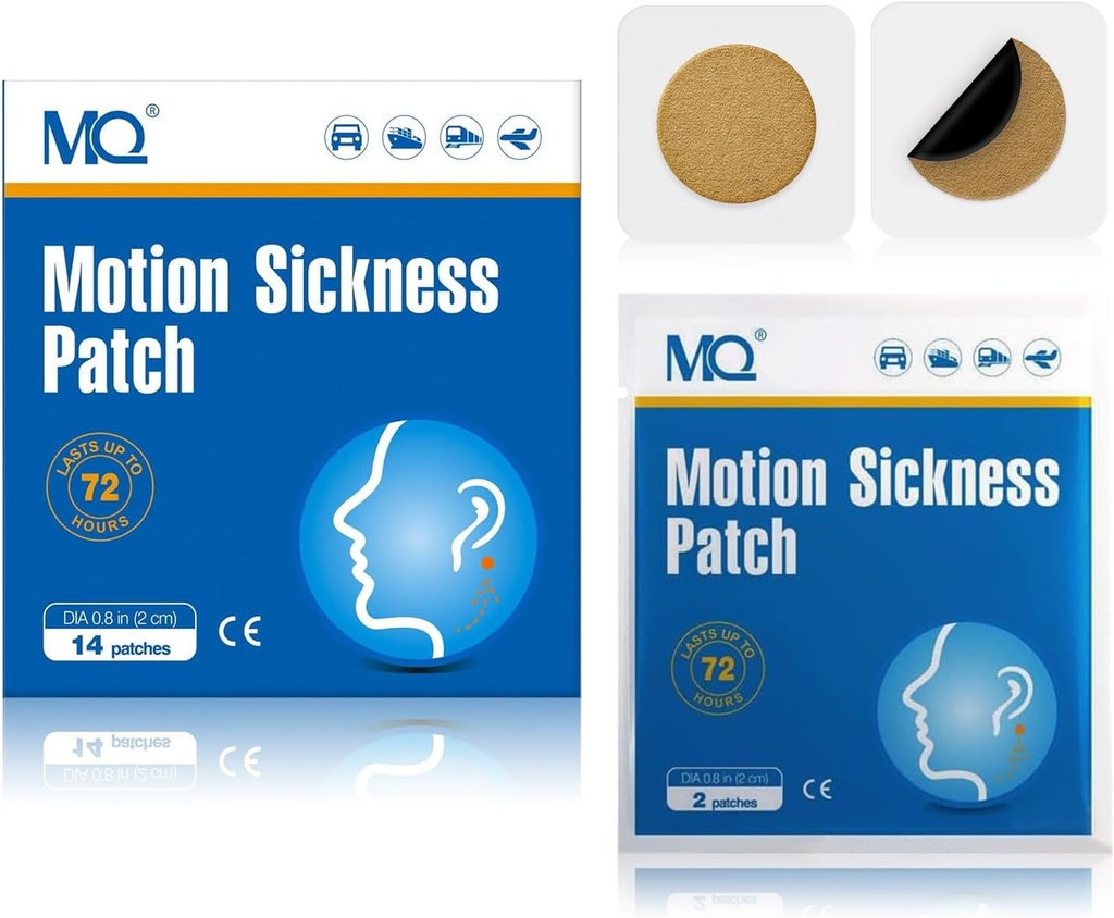 MQ 14ct Κίνηση Ασθένεια Patches Μη Νυσταγμός, Θαλάσσια Ασθένεια Patches για Cruise Travel Essentials, Αδιάβροχο Patch Πίσω από το αυτί για το αεροπλάνο Υψόμετρο Ασθενείας, Long Last 72H