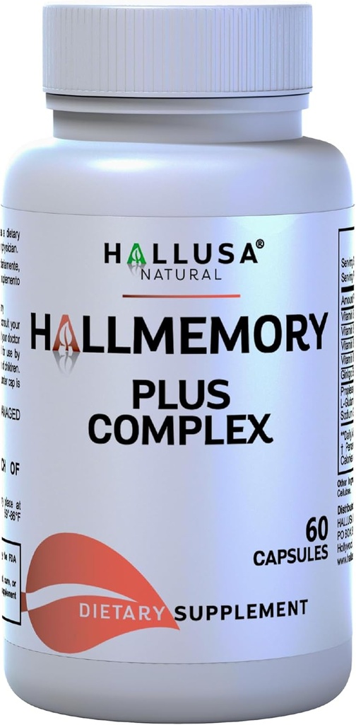 Hallusa Natural Brain Health Supplement – Ginkgo Biloba, Β Βιταμίνες & Χολίνη – Memory & Focus Support – Ψυχική Καθαρότητα & Ενέργεια – Εγκέφαλος Booster για άνδρες & γυναίκες – 60 κάψουλες