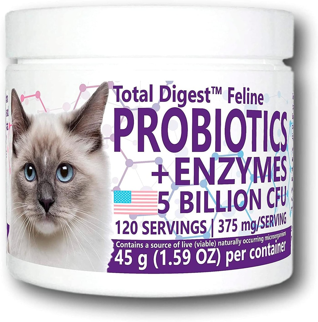 Total Digest™ Feline Probiotics and Enzymes, All-Natural Digestive System Dietary Supplement Formula for Cats (120 Servings)