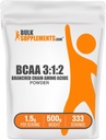 BulkSupplements.com BCAA 3:1:2 Κόνις - BCAA Συμπληρώματα, Διακλαδισμένης Αλυσίδας Αμινοξέα Σκόνη - Χωρίς γεύση & Γλουτένη, 1,5g ανά Σερβίρισμα, 500g (1.1 lbs) (πακέτο των 1)