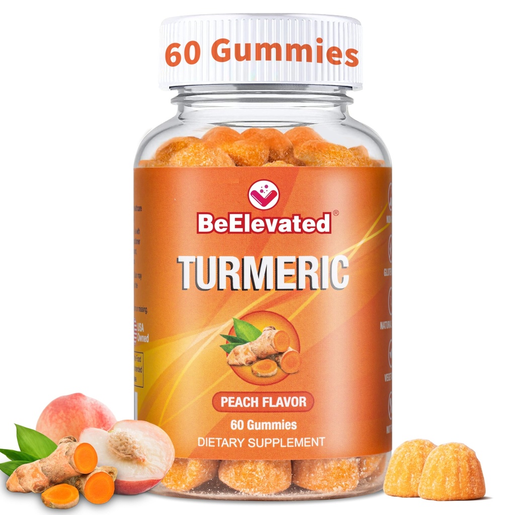 Κουρκουμίνη Turmeric Gummies – Extra Strength 2000mg 8:1 Extract Turmeric Supplement Gummies with Black Pepper & Ginger – Vegan Non-GMO Κοινή Υποστήριξη Μασώμενα – Ροδάκινο Γεύση, 60 Count