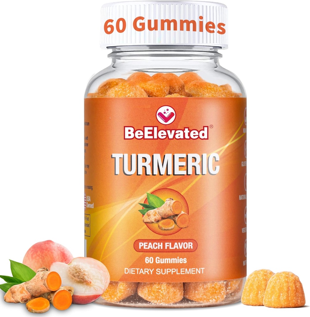 Κουρκουμίνη Turmeric Gummies – Extra Strength 2000mg 8:1 Extract Turmeric Supplement Gummies with Black Pepper & Ginger – Vegan Non-GMO Κοινή Υποστήριξη Μασώμενα – Ροδάκινο Γεύση, 60 Count