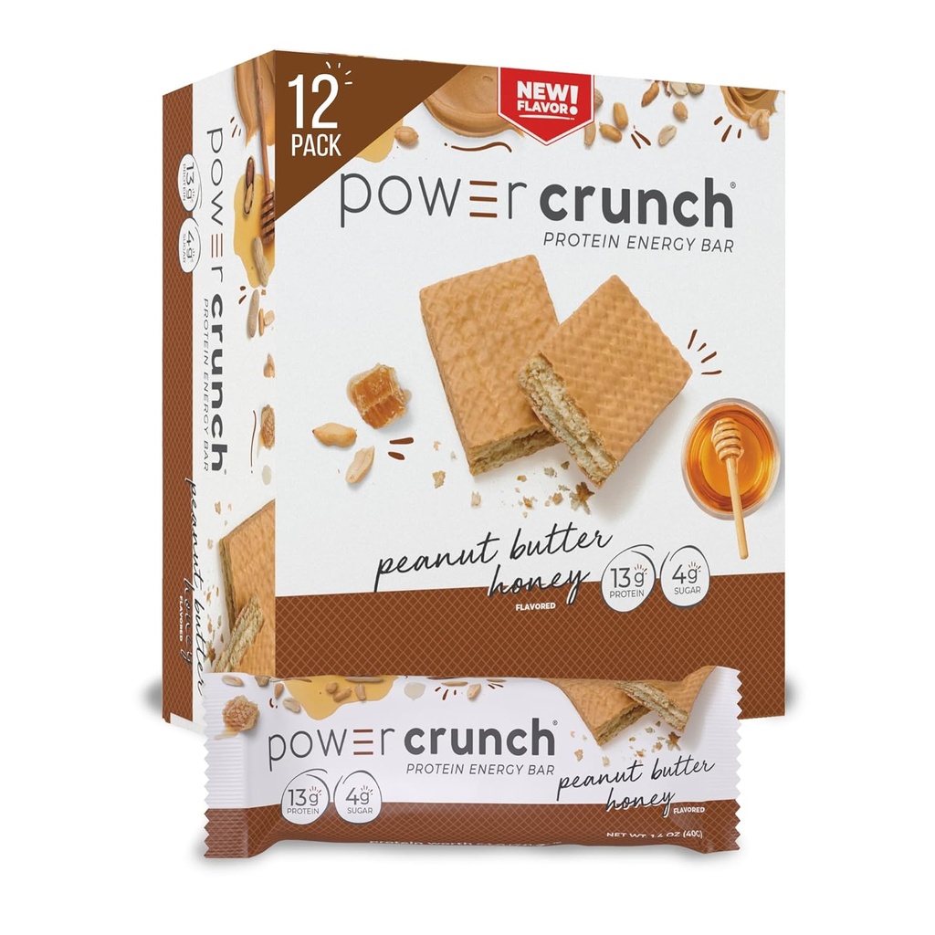 Power Crunch Protein Wafer Bars, High Protein Snacks with Delicious Taste, Φυστικοβούτυρο Μέλι, 1.4 Ουγγιά (12 Count)