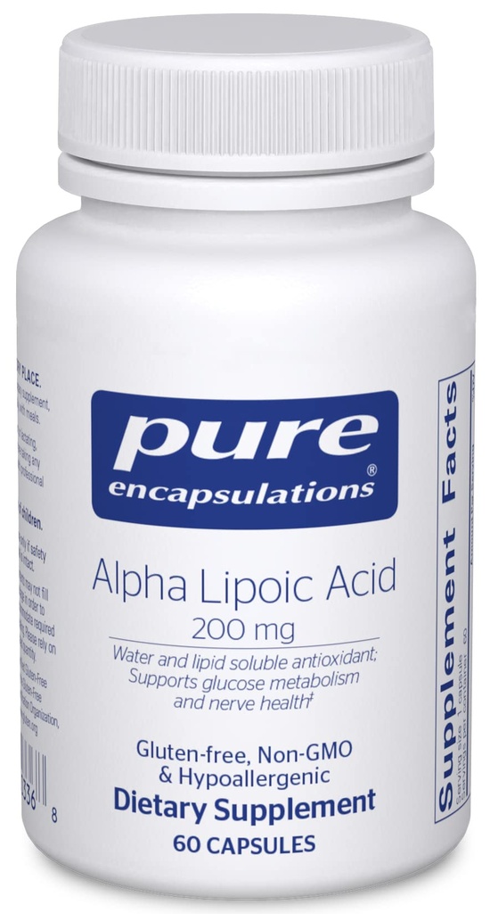 Αμιγείς ενθυλακώσεις Άλφα Λιποϊκό οξύ 200 mg - 200mg ALA - Υποστήριξη ήπατος & αντιοξειδωτικών * - για Nerve Health & Carb Μεταβολισμός - Vegan & Non-GMO Συμπλήρωμα - 60 Κάψουλες