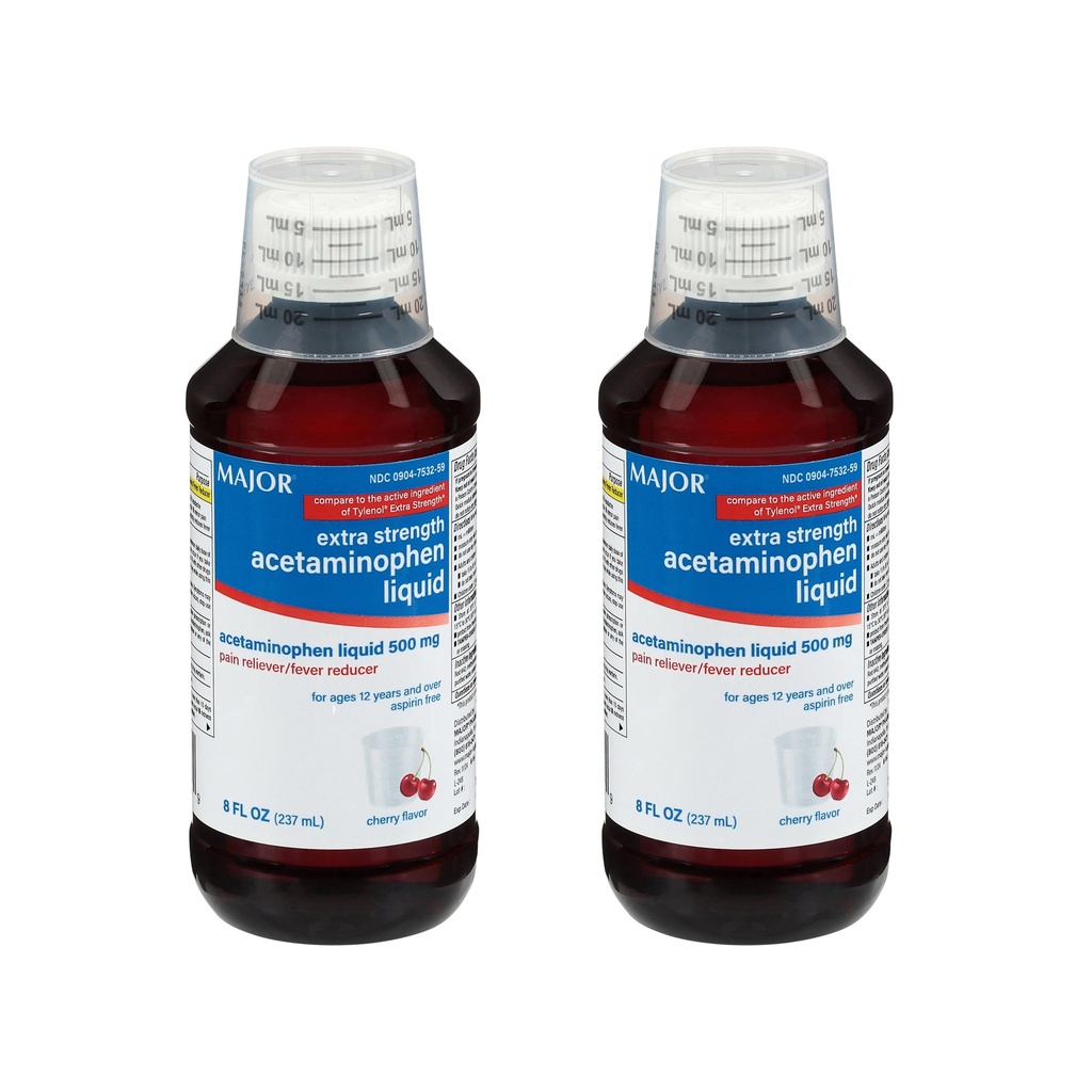 MajOR Ενήλικας επιπλέον δύναμη Liquid Acetaminophen 500mg - βοηθά στην ανακούφιση του πόνου και τη μείωση Fevers - Ασπιρίνη Δωρεάν - Cherry Flavor - 8 Fl Oz (2 πακέτο)