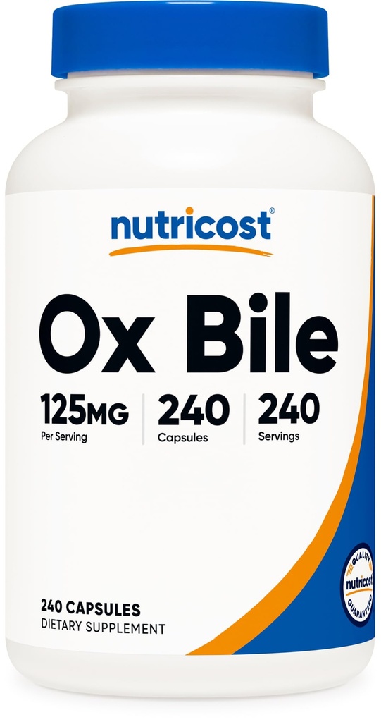 Κάψουλες Nutricost Ox Bile 125mg, 240 Κάψουλες - Μη ΓΤΟ