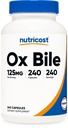 Κάψουλες Nutricost Ox Bile 125mg, 240 Κάψουλες - Μη ΓΤΟ