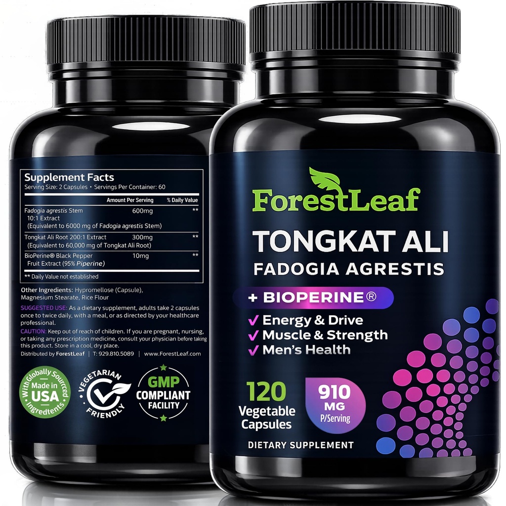 Tongkat Ali και Fadogia Agrestis για άνδρες συμπλήρωμα w/BioPerine - Tonkat-Ali Max δύναμη 200:1 εκχύλισμα - μακρύ Jack Tongkat-ali για άνδρες - μυϊκή ανάπτυξη, απόδοση & ενέργεια - 120 κάψουλες σκόνης