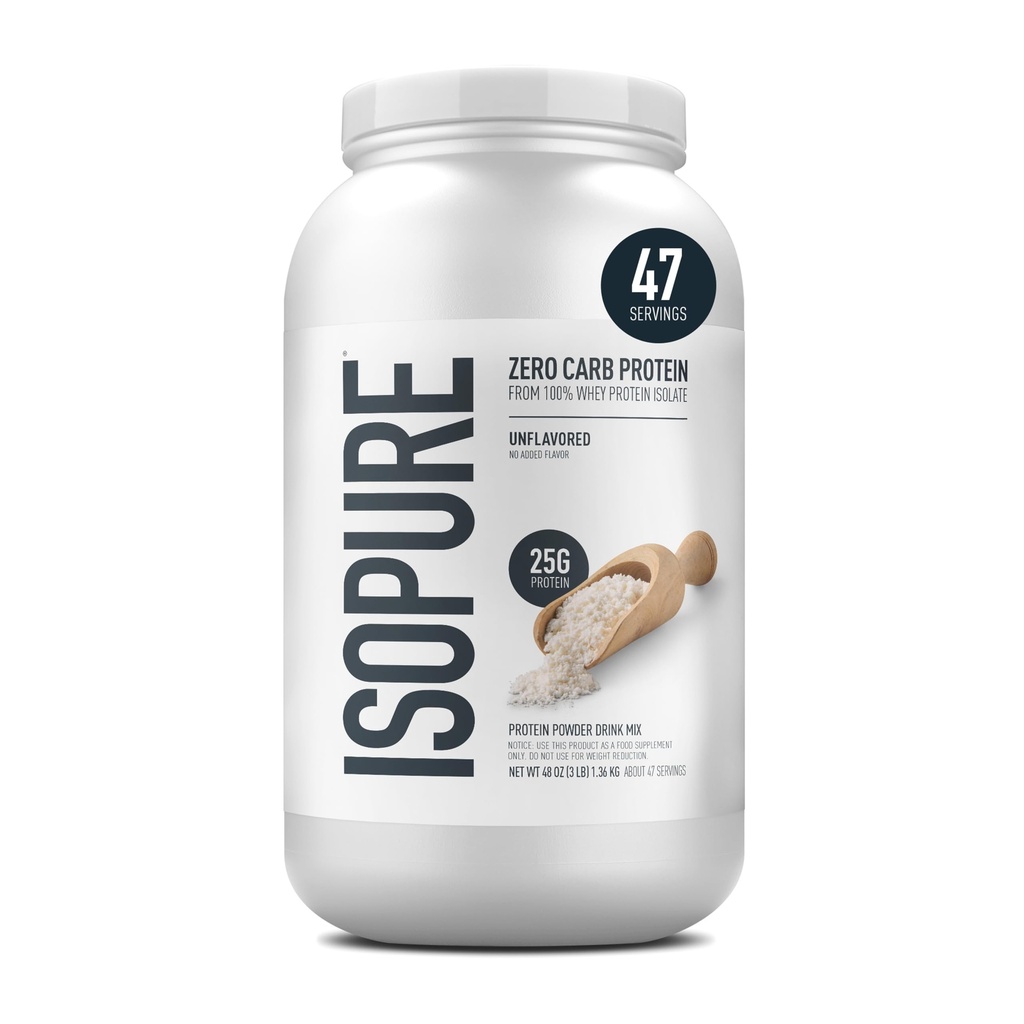 Isopure Zero Carb 100% Pure Whey Isolate Protein Powder, Χωρίς γλουτένη, με Βιταμίνες, Άγευστη, 25g Protein Per Serving, 3 Lbs, 47 Servings (Packaging May Vary)