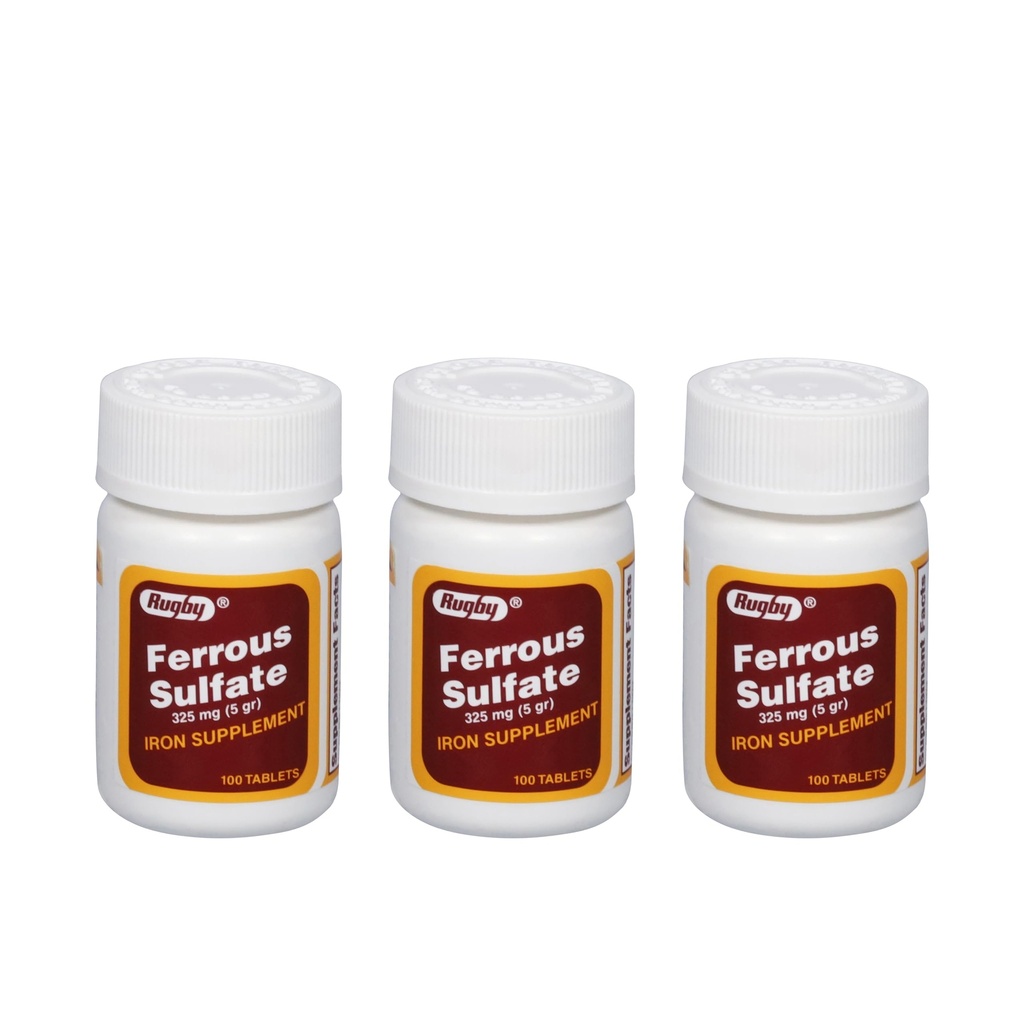 Rugby Ferrous Sulfate 325mg δισκία - Συμπλήρωμα σιδήρου για γυναίκες και άνδρες - 100 Count (3 Pack)