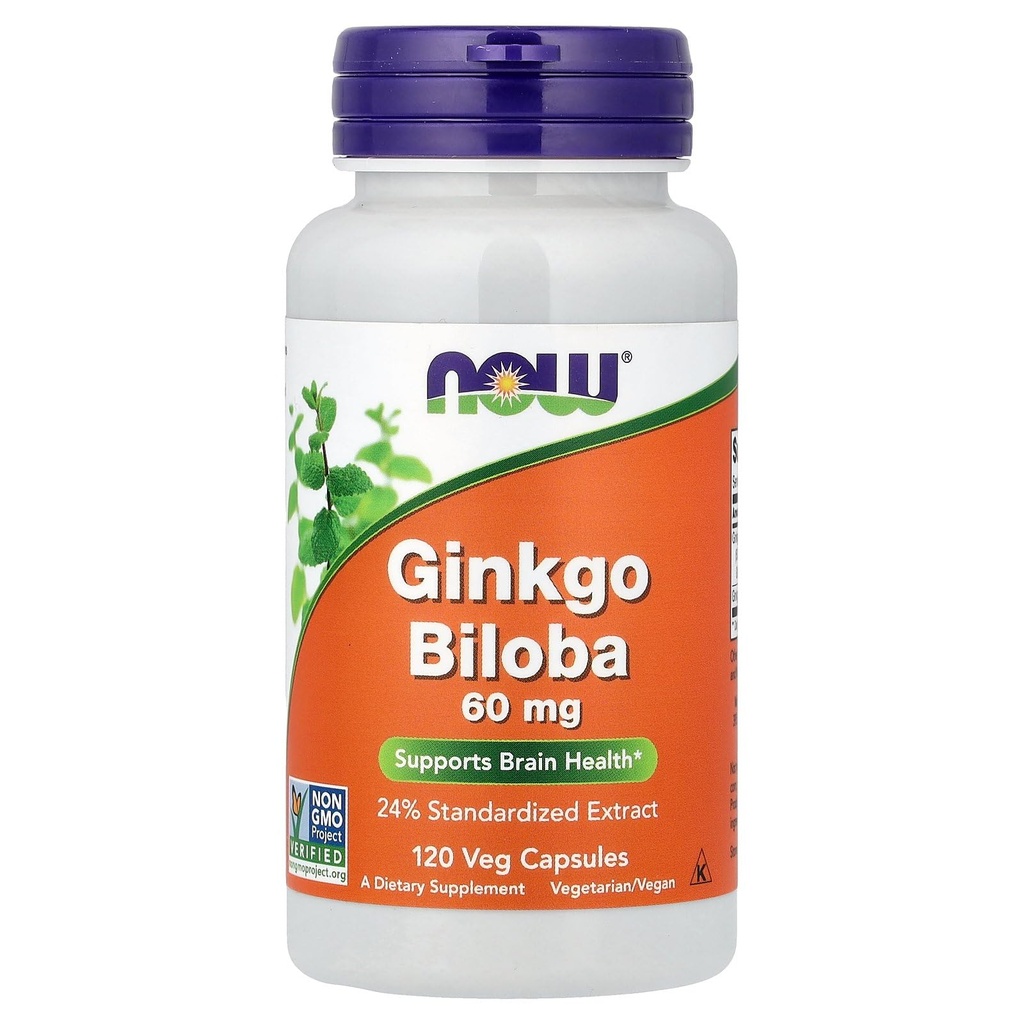 NOW Foods Ginkgo Biloba, 60 mg, 120 Veg Capsules