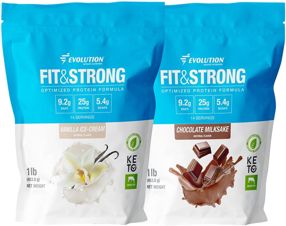 Evolution Advance Nutrition Fit & Strong - Pure Whey Protein Powder με BCAA, Natural Flavor – 2 Λίρες (Vanilla) + Fit & Strong- Pure Whey Protein Powder με BCAA – 2 Λίρες (Chocolate)