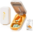 Small Pill Cutter, Splitter for Tiny Pills, Safety Lock, Easy Open Close, Professional (White Orange)