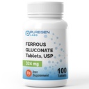 Puregen Labs Ferrous Gluconate 324 mg [Υψηλή Ικανότητα] Συμπλήρωμα σιδήρου, Απαλό στο στομάχι - 100 δισκία