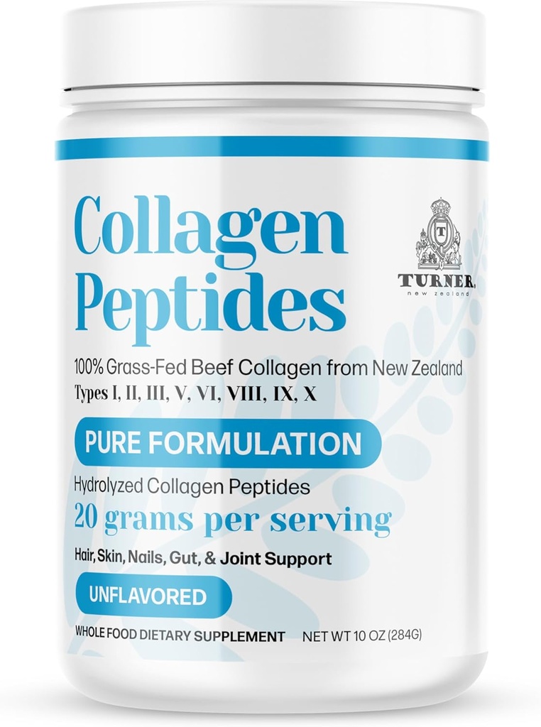 TURNER Collagen Peptides Powder Pure Formulation, 100% μοσχαρίσιο μοσχαρίσιο κρέας από τη Νέα Ζηλανδία, Unflavored, 10 oz