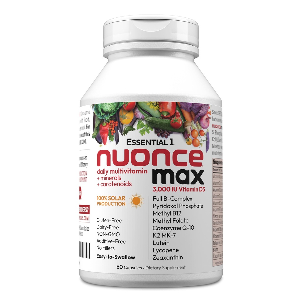 ANDREW LESSMAN Essential-1 nuonce max Multivitamin 3000 IU Βιταμίνη D3 60 Μικρά Καψάκια. 100 mcg Μεθύλιο B12. CoQ10 Lycopene Zeaxanthin. Υψηλή ισχύς. Χωρίς Πρόσθετα. Ultra- Mild One Καθημερινή Καψάκιο