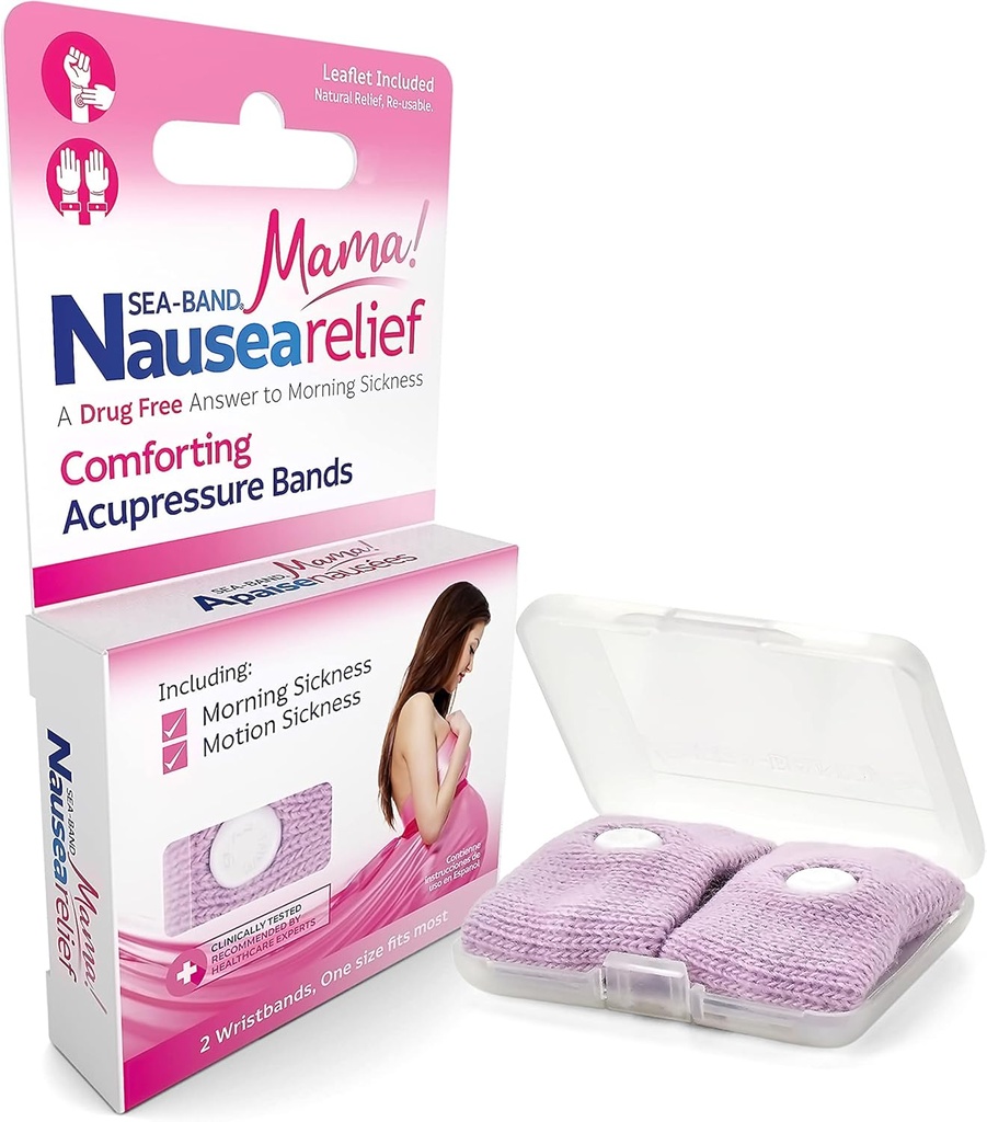 Sea-Band Mama Anti-Nausea Acupressure Wristband για πρωινή ασθένεια, χρώματα Μαΐου Vary, πακέτο των 2