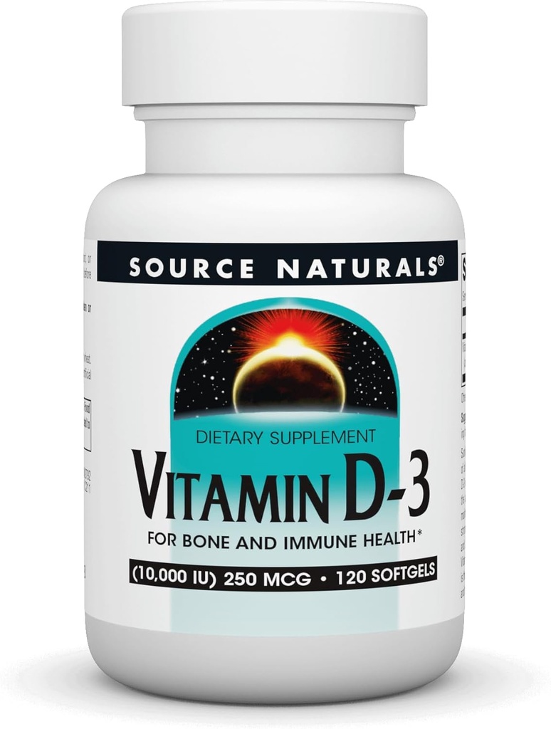 Source Naturals Vitamin D-3, Supports Bone & Immune Health*, 250 mcg (10,000 IU) - 120 Softgels