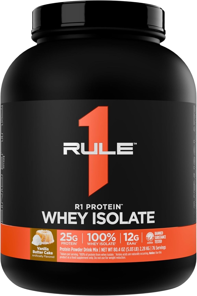 Άρθρο 1 R1 Πρωτεΐνη Whey Isolate - με 25g πρωτεΐνη & 6g BCAA Αποκλειστικά από απομονωμένες & υδρολυμένες πηγές για την αποκατάσταση προπόνησης (5 Λίρες*, κέικ βουτύρου βανίλιας)