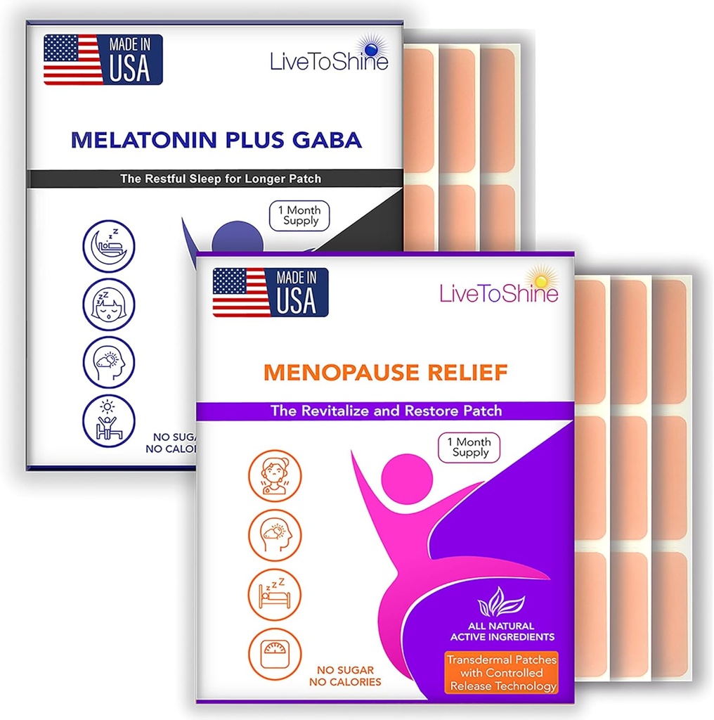 Εμμηνόπαυση Ανακούφιση και μελατονίνη Sleep Patch Bundle - 2 συσκευασίες - Hot Flashs, Night Sweats, Mood Swings Relief Plus Restful Sleep Patches - 30 Day Supply Per Pack (60 Patches) - ΗΠΑ Κατασκευασμένο από το Live To Shine