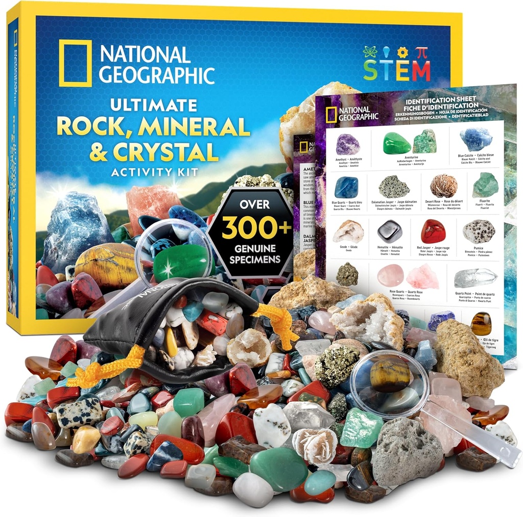 National Geographic Rock Collection Box for Kids – 300+ Piece Gemstones and Crystals Σετ περιλαμβάνει Geodes και Real Crystals, Rocks and Minerals, Science Kit for Kids, A Geology Gift for Boys and Girls