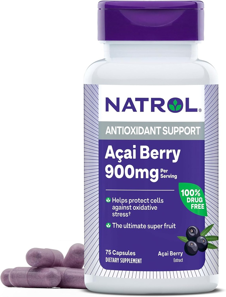 Natrol Acai Berry 900 mg ανά υπηρεσία, συμπλήρωμα διατροφής για αντιοξειδωτική υποστήριξη, 75 κάψουλες, 37 ημέρες προσφοράς