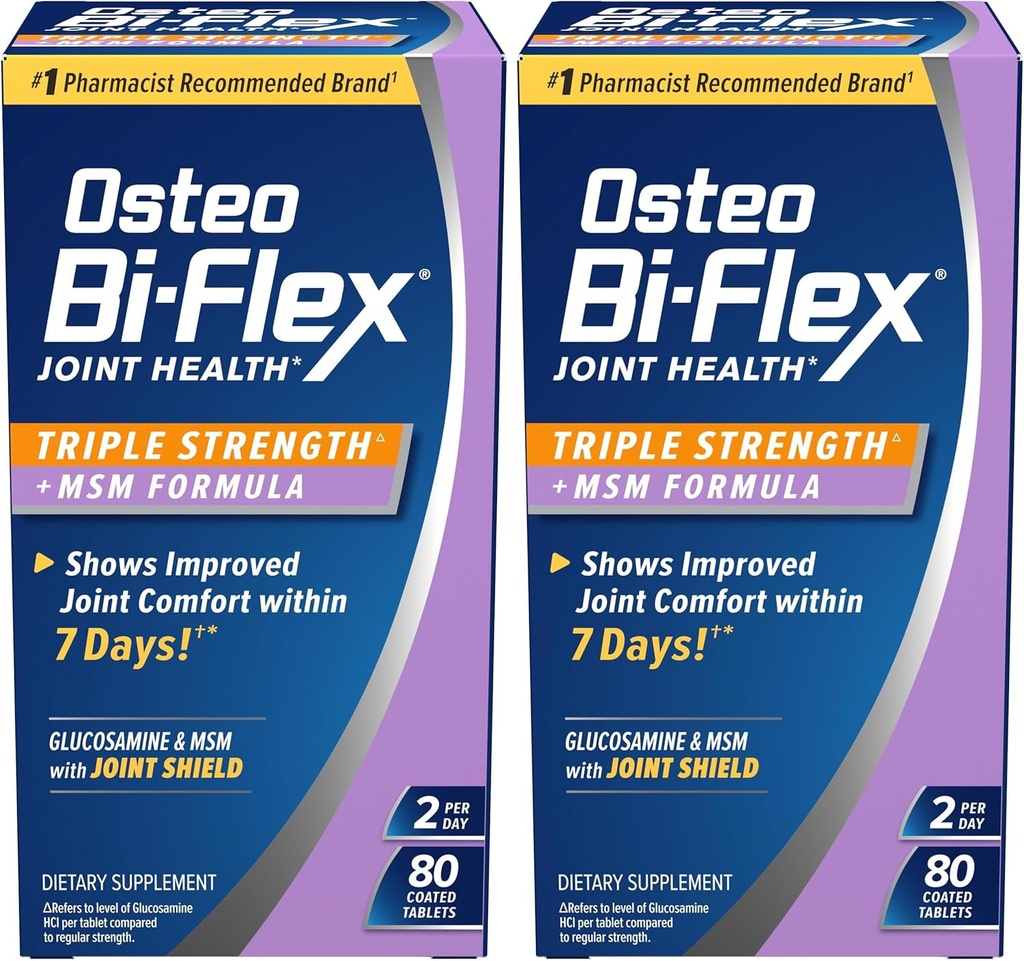 Osteo Bi-Flex Triple Strength(5) με MSM, Συμπλήρωμα Κοινής Υγείας Γλυκοσαμίνης, Επικαλυμμένα Δισκία, 80 Count (Pack of 2)