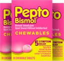 Pepto Bismol Μασώμενα δισκία για Ναυτία, Έγκαυμα καρδιάς, Δυσπεψία, Αναταραχή στομάχου και Διάρροια Ανακούφισης, Αρχική Γεύση, 90 Σύνολο (3 συσκευασίες των 30)