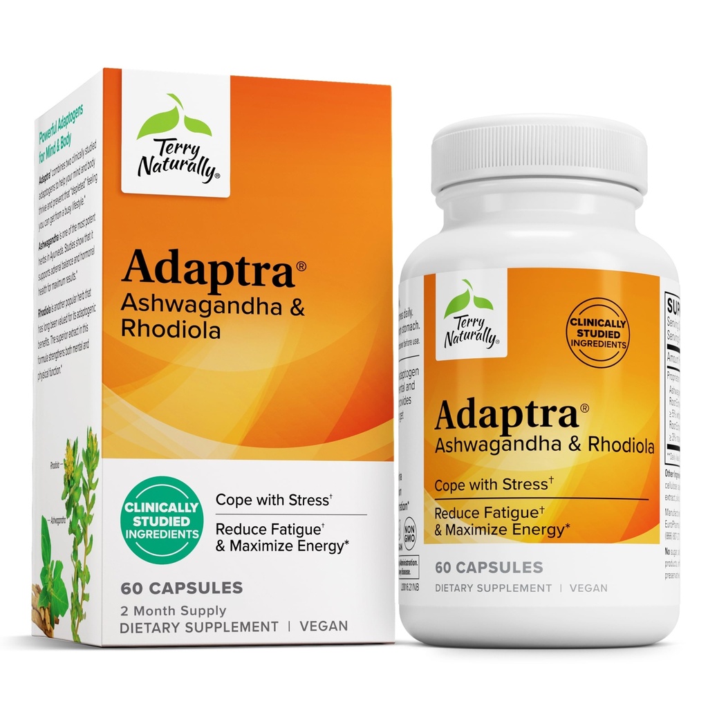 Terry Φυσικά Adapterra - συμπλήρωμα για την υποστήριξη Adrenal Health - Ashwagandha συμπλήρωμα με εκχύλισμα Rhodiola Rosea - συμπλήρωμα βοτάνων για την υποστήριξη της ενέργειας & συγκέντρωσης - 60 κάψουλες
