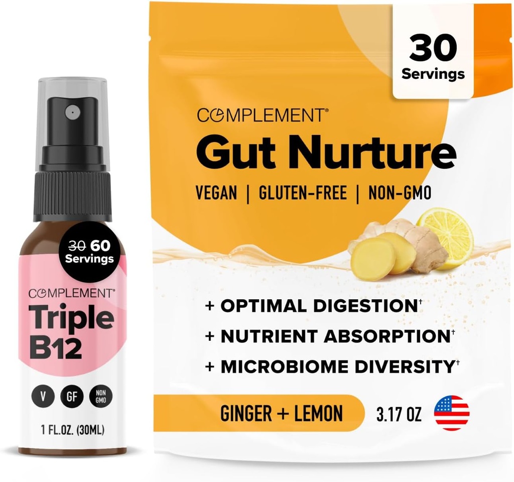 Συμπληρωματικό τριπλό B12 Spray & Gut Nutrition Bundle – Πλήρης Vegan B12 συμπλήρωμα και Digestive Health Support