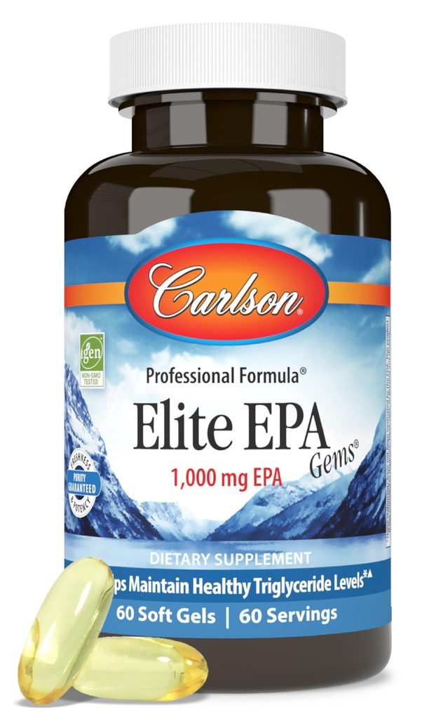 Carlson - Elite EPA Gems, 1000 mg EPA Fish Oil, Wild-Caught, Νορβηγικά Fish Oil Συμπλήρωμα, Με Βιώσιμη Πηγή, Βοηθά στη Διατήρηση Υγιεινών Τριγλυκεριδίων Επίπεδα, 60 Softgels