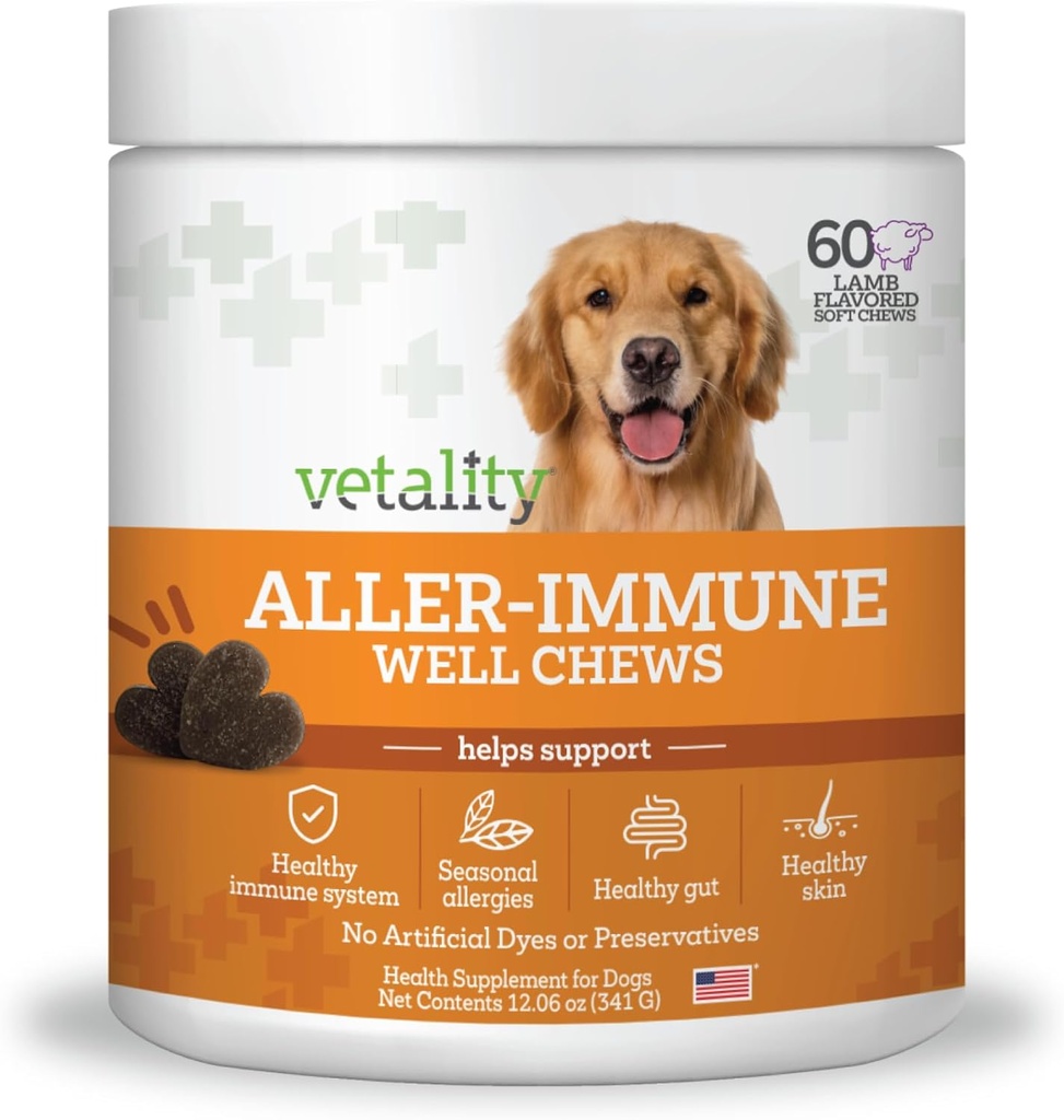 Vetality Aller-Immune Skin & Coat Well Chews για σκύλους 60 ct