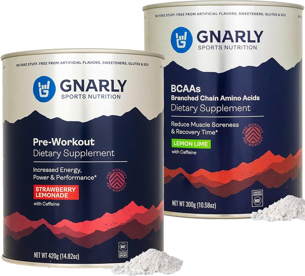 Gnarly Nutrition Gnarly Preworkout Λεμονάδα φράουλα (14.82oz) BCAAs Λεμόνι (10.58oz)