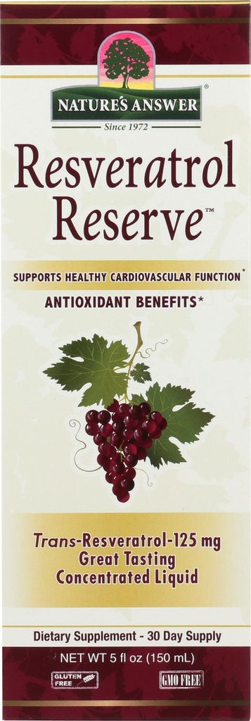 Nature's Answer Alcohol-Free Resveratrol Reserve, 5-Fluid Ounces | Packed with Antioxidants | Promotes Overall Health | Immune System Support | Single Count