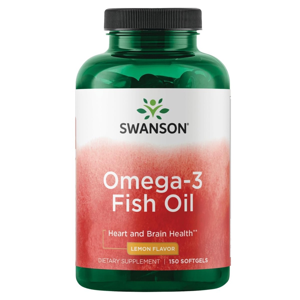 Swanson Omega 3 συμπλήρωμα ιχθυελαίου Heart Brain και κοινή υποστήριξη GMO-free EFAs 180 mg EPA Plus 120 mg DHA 150 κάψουλες Softgel άρωμα λεμόνι