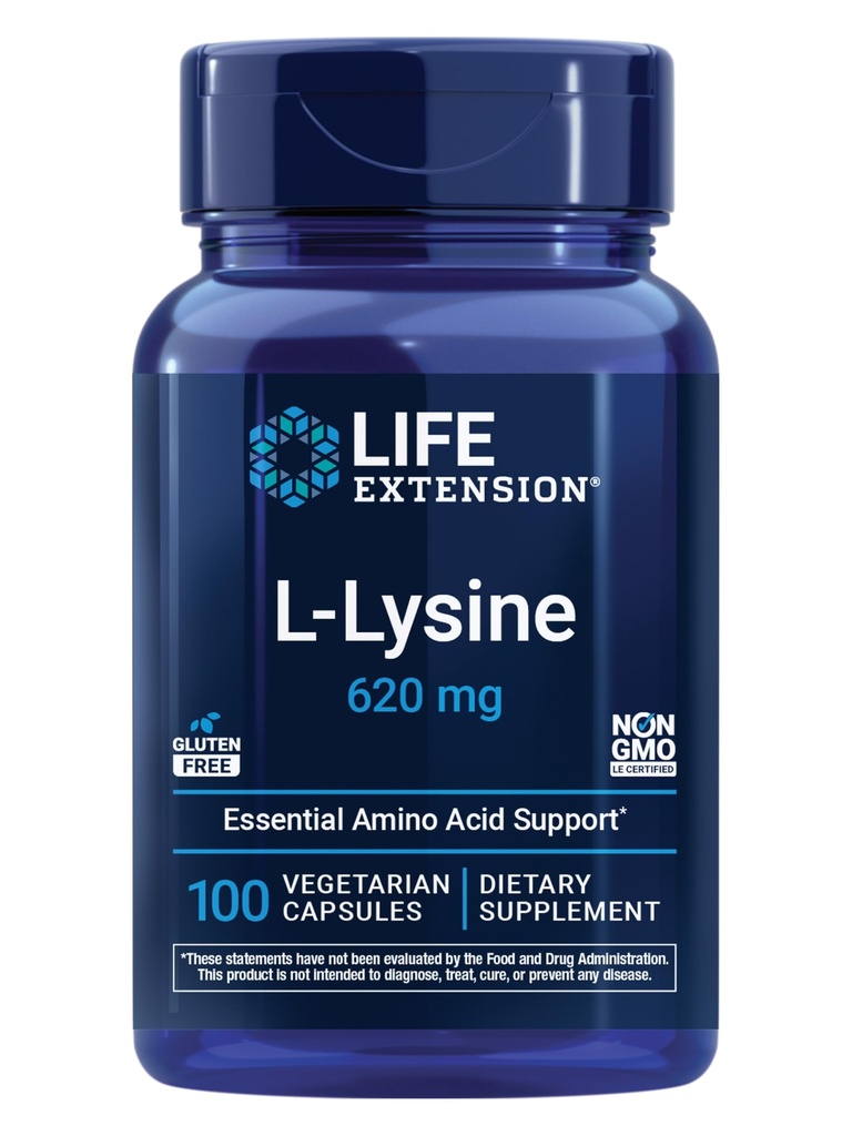 Επέκταση ζωής L-Lysine, 620 mg, Αιθέριο Αμινοξύ για Υγιή Ισορροπία αζώτου, Μεταβολισμός ασβεστίου, Ανταπόκριση στρες & Περισσότερα, Χωρίς Γλουτένη, Μη ΓΤΟ, Χορτοφαγικά, 100 Κάψουλες