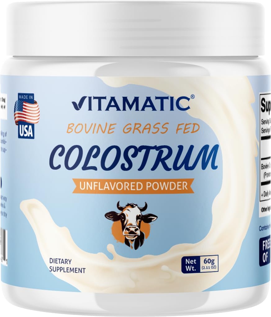 Vitamatic Bovine Colostrum 30% IgG Powder - Συμπλήρωμα για την υγεία των ούρων, την ανάπτυξη των μαλλιών, την ομορφιά, την αποκατάσταση των μυών, & την ανοσοποιητική υποστήριξη - εύκολο να αναμειχθεί - 60 γραμμάρια (30 σερβιέτες, χωρίς γεύση)