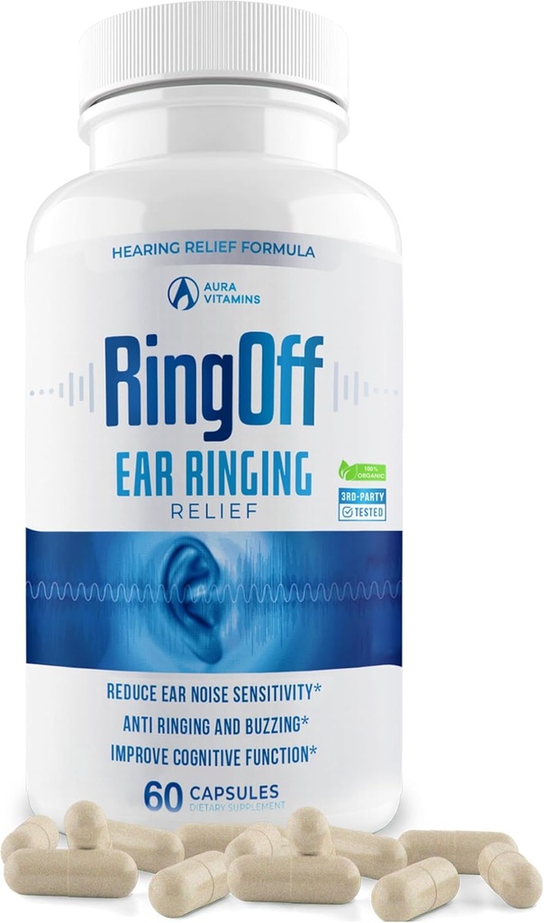 Ring Off (60 Caps) – Εμβοές ανακούφιση για το δακτυλίδι αυτιά, σαφείς εμβοές Ήσυχο αυτί Ring Relief & Recording Εσωτερική ειρήνη, Ginkgo Biloba, ψευδάργυρος Picolinate & More – αποτελεσματική υποστήριξη της υγείας ακοής (1)