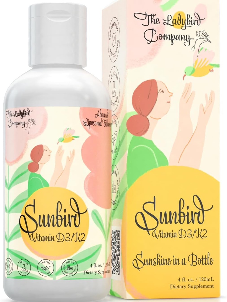 Sunbird Liposomal Liquid Vitamin D για γυναίκες - Premium Vitamin D3 και K2 για Εμμηνόπαυση, Γονιμότητα, Εγκυμοσύνη & Υγεία των Οστών - Χωρίς ζάχαρη, Χορτοφαγική, Υπογλώσσια Υγρή Βιταμίνη D3 με K2, Made in USA