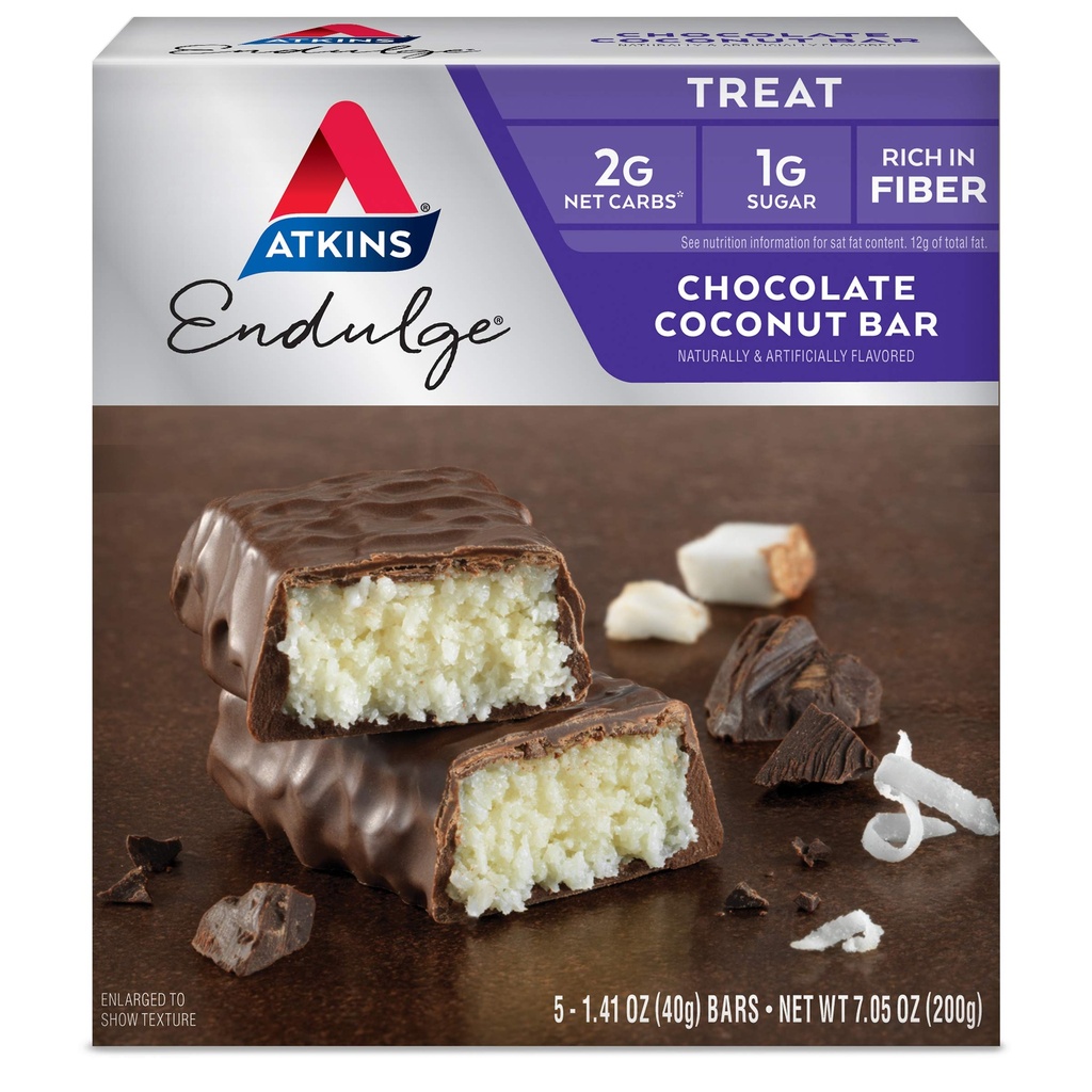 Atkins Endulge Σοκολάτα Coconut Bar, Επιδόρπιο Αγαπημένο, High in Fiber, 1g Ζάχαρη, 5 Count