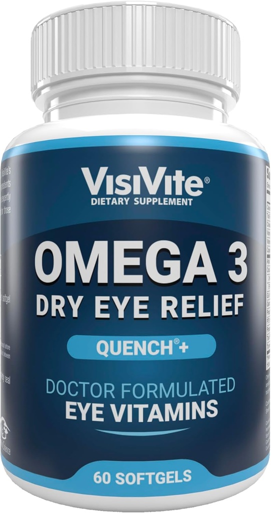 Ωμέγα 3 Dry Eye Συμπληρώματα με EPA και DHA - VisiVite Dry Eye Relief Quench+ Βιταμίνες ματιών για ξηρά μάτια με Συμπλήρωμα Ωμέγα 3 - Βιταμίνες ξηρού ματιού Made with Omega 3 Fish Oil - 60 Softgels.