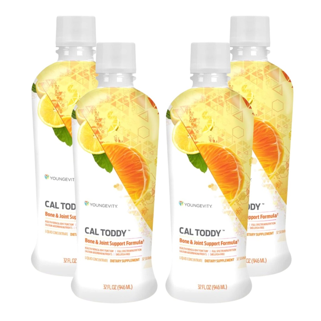 Youngevity CAL Tody - Ασβέστιο (Citrate, Phosphate) Μαγνήσιο 1.200mg/600mg - Βιταμίνες D-3, Ψευδάργυρος, Χαλκός, Κάλιο, Βόριο και 70+ Trace Mineral Cofactors - Υποστηρίζει την υγεία των οστών - 32 Fl Oz (πακέτο των 4)