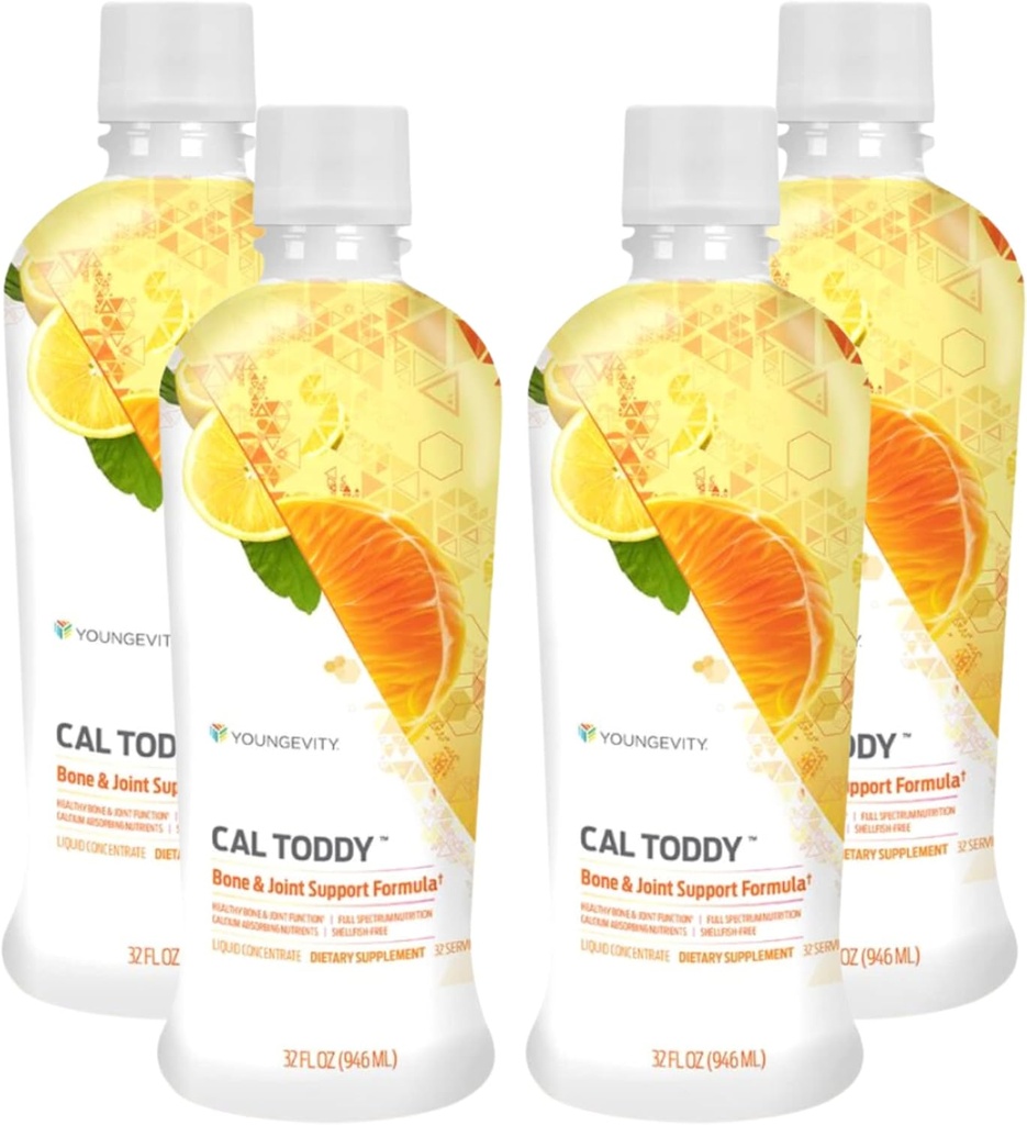 Youngevity CAL Tody - Ασβέστιο (Citrate, Phosphate) Μαγνήσιο 1.200mg/600mg - Βιταμίνες D-3, Ψευδάργυρος, Χαλκός, Κάλιο, Βόριο και 70+ Trace Mineral Cofactors - Υποστηρίζει την υγεία των οστών - 32 Fl Oz (πακέτο των 4)