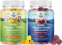 Πακέτο Omega DHA Gummies για τα παιδιά - Λιπαρά Οξέα Ωμέγα 3 6 9 με Βιταμίνη C για τον εγκέφαλο, την ανοσία & την όραση και τα παιδιά Gummies μαγνήσιο - Mag Citrate για τους μυς της υγείας των νεύρων & την υγιή καρδιά Υποστήριξη