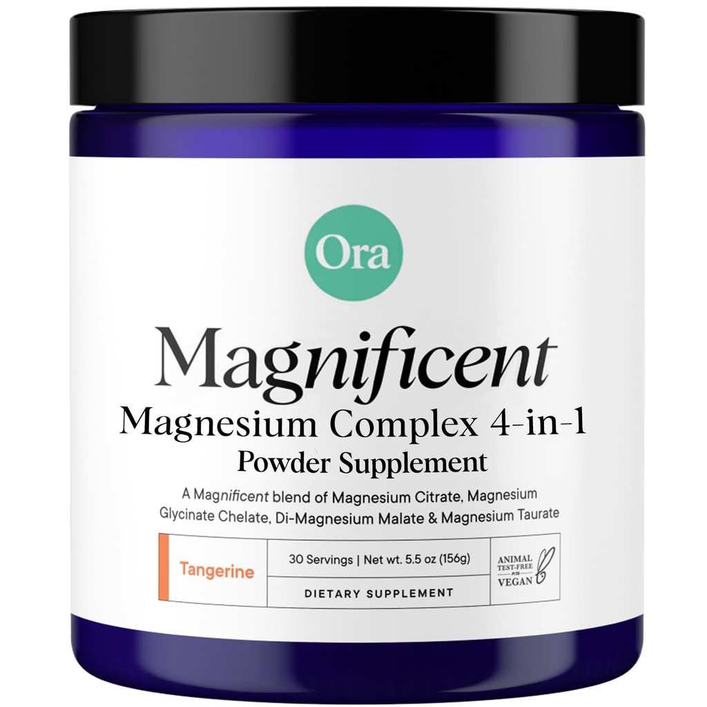 Ora Organic Magnesium Complex Powder Supplement - 4-σε-1 Μαγνήσιο: Γλυκινικό, Ταυρικό, Κακό & Κιτρικό 