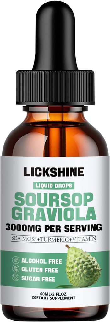 1 Πακέτα 3000MG Soursop Graviola Liquid Drop για την υποστήριξη & αναγέννηση κυττάρων, lmmune, Gut, Antioxidant, Mood, Relax, συκώτι και ύπνο Zzz - εκχύλισμα φύλλων Graviola Soursop, Sea Moss, Turmeric - 2Fl Oz